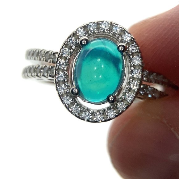 Blue Opal 1.24ct Platinum Finish Solid 925 Sterling Silver Ring - Picture 1 of 7